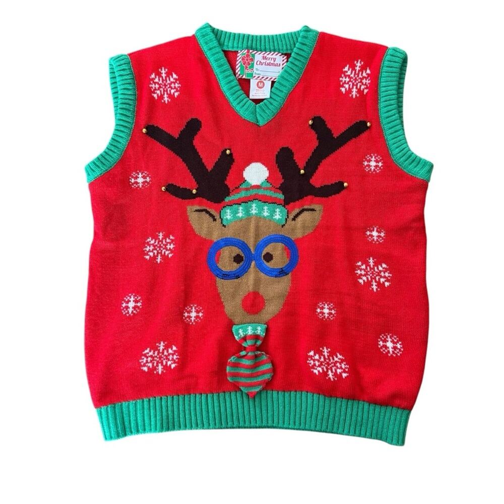 Vintage Christmas Knitted Sweater Vest Ugly Sweater Party  Cute Reindeer Size M